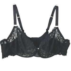 Savage X Fenty Black Lace Underwire Unlined Bra 46D Sheer Floral Plus Size